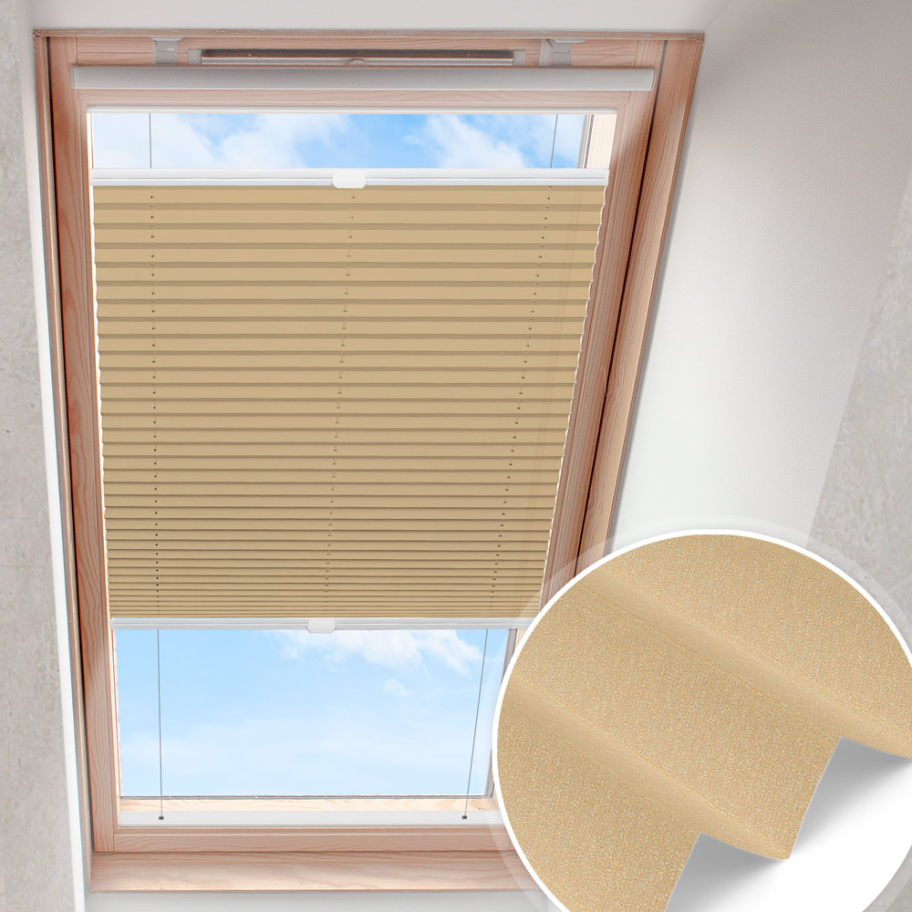 Dachfensterplissee Goldfarbend | blickdicht